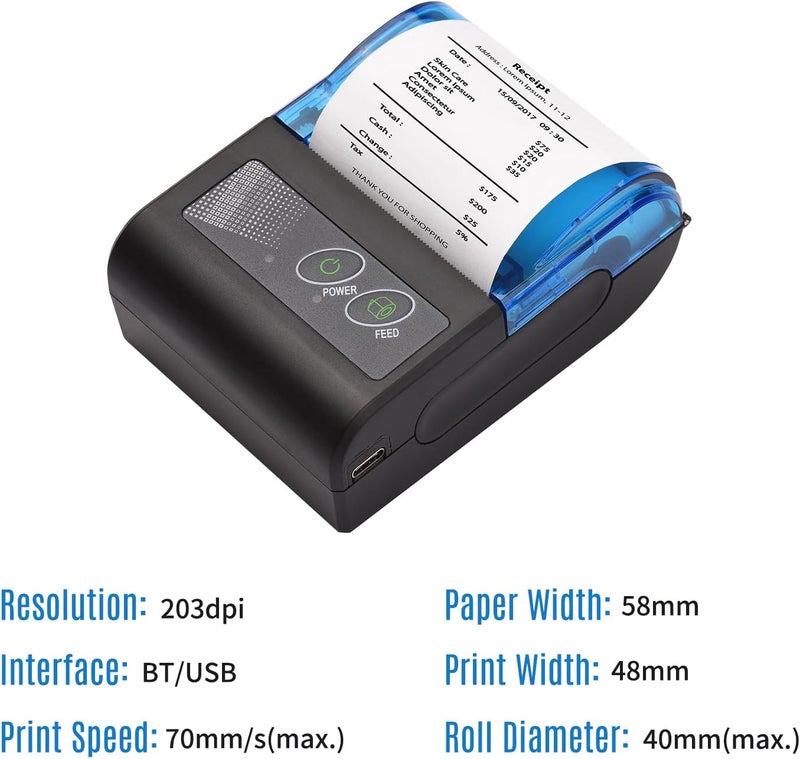 Sunydog Receipt Printer, Portable Mini Thermal Receipt Printers USB Receipt Bill Ticket Printer with 58mm Print Paper, Fit for Android Fit for Win, Thermal Printers for Restaurants Sales Retail - Image 4